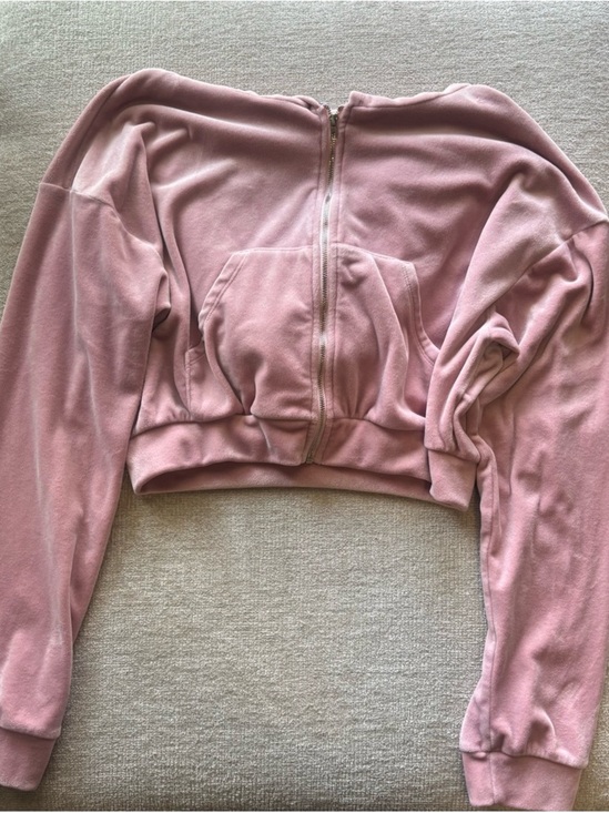 Fashion Nova Tops - Y2K Pink Velour Cropped Zip Hoodie | Juicy Inspired | Coquette Sporty | Size M